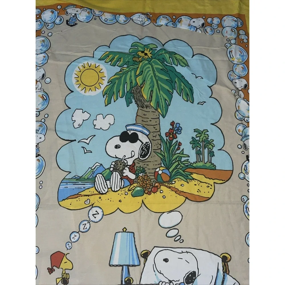Rare Vintage Peanuts Snoopy‎ Twin Bedspread Cover Dreaming At The Beach